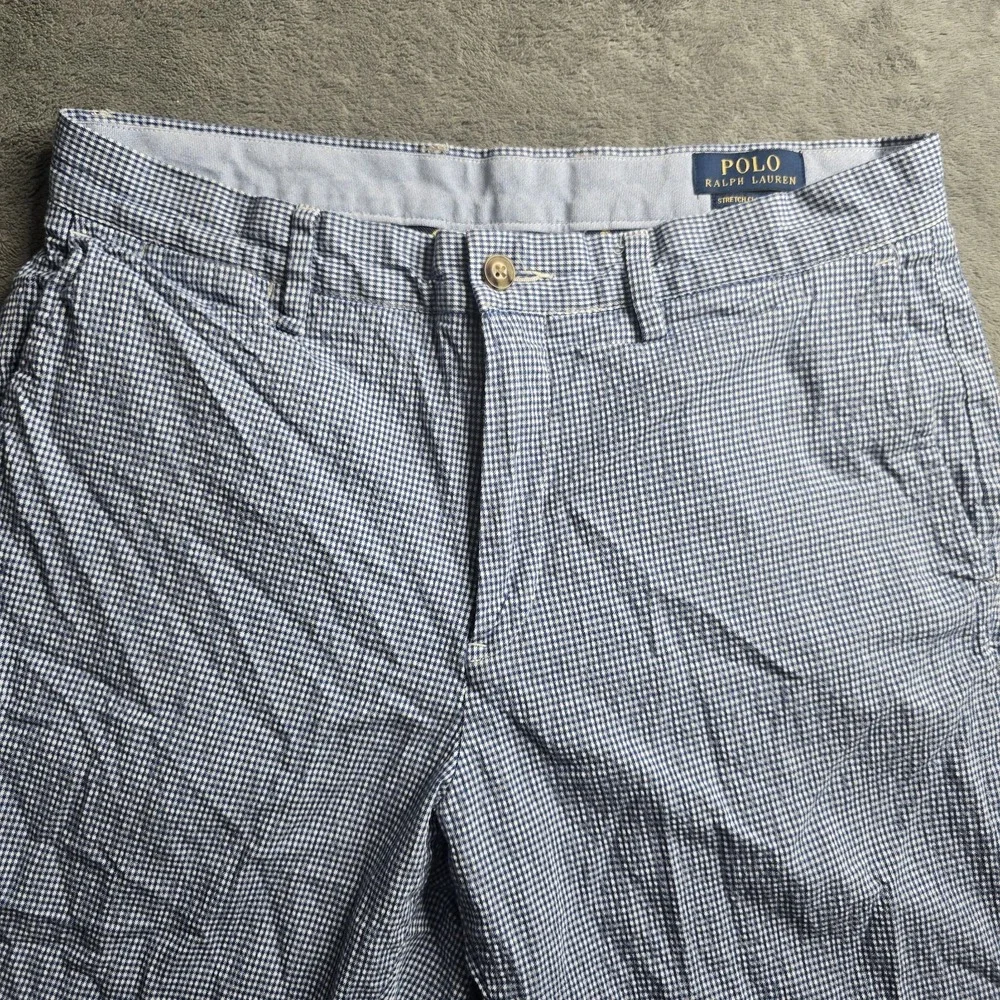 Polo Ralph Lauren Shorts Men 30 (32) Blue White Check Stretch Classic Flesh Pony